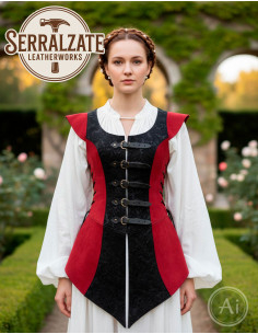 Vestido guerrera medieval Ingrid en piel, rojo y negro 2