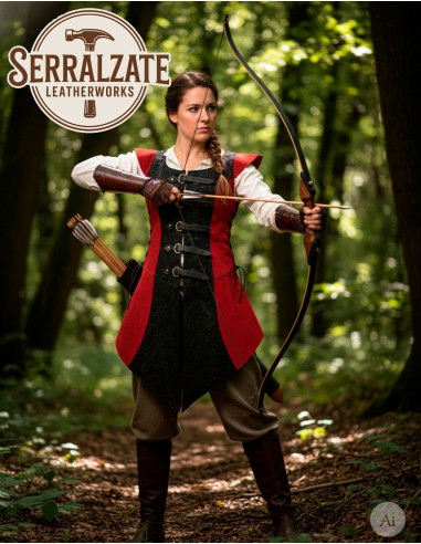 Vestido guerrera medieval Ingrid en piel, rojo y negro