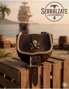 Piraten-Handytasche mit Totenkopf für Gürtel, braun