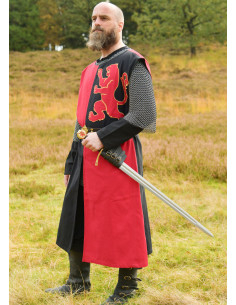 Middeleeuwse ridder tabard met leeuw ontwerp, rood-zwart 2