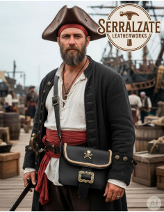 Piratenhandtasche aus Leder mit Totenkopf und Schnallen,... 2