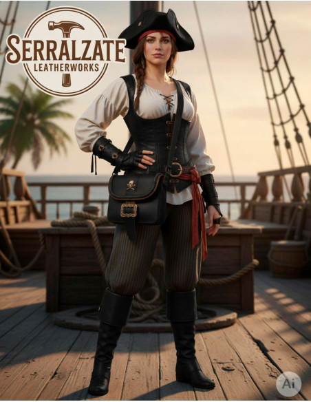 Piratenhandtasche aus Leder mit...