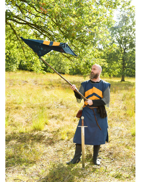 Medievalt banner med striber, blå-gul