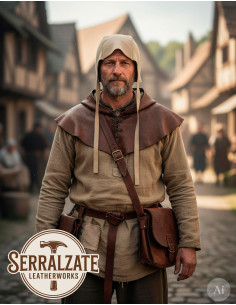 Mittelalterliche Lederkapuze Modell Lope, hellbeige