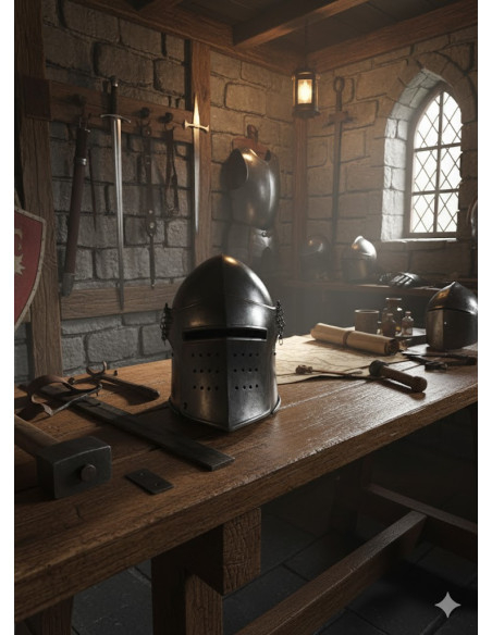 Schwarzer Ritterhelm mit abnehmbarer...