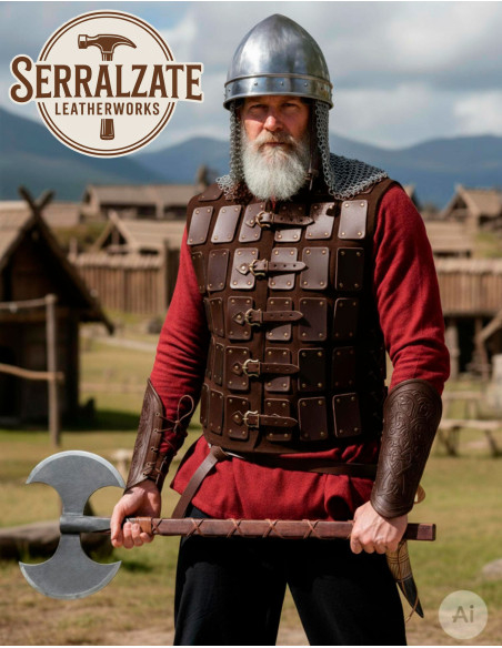 Viking leren strijder brigantina, bruin