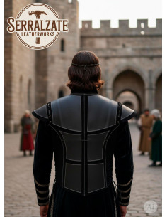 Jubón medieval artesanal cuero auténtico, negro 2