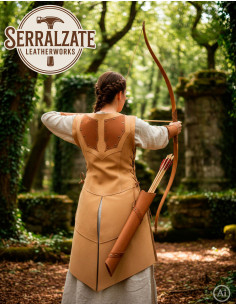 Traje arquera medieval premium en cuero marrón claro 2