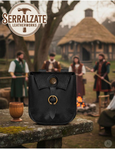 Handgefertigte schwarze keltische Waldläufer Ledertasche