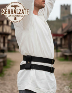 Cinturón medieval doble desmontable en cuero, negro 2