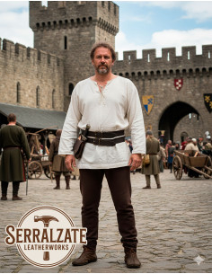 Cinturón medieval doble desmontable en cuero, marrón oscuro