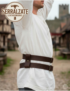 Doppelgurt aus dunklem Leder im mittelalterlichen Stil,... 2