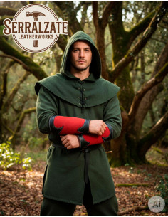 Brazaletes medievales guardabosques en piel, rojo cereza 2