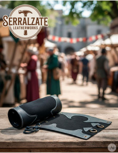 Middeleeuwse jager polsbanden van leer, zwart