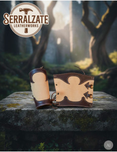 Brazaletes medievales guardabosques en piel, marrón claro 2