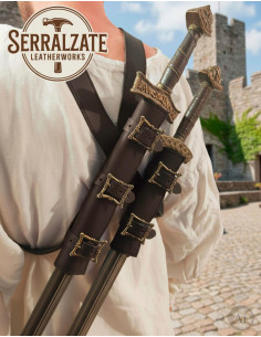 Doble tahalí de espadas con cinturón para LARP en marrón...