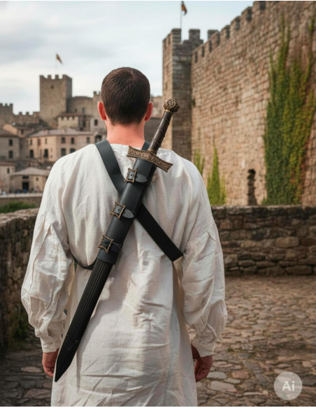 Tahalí med bælte til at hænge sværdet...