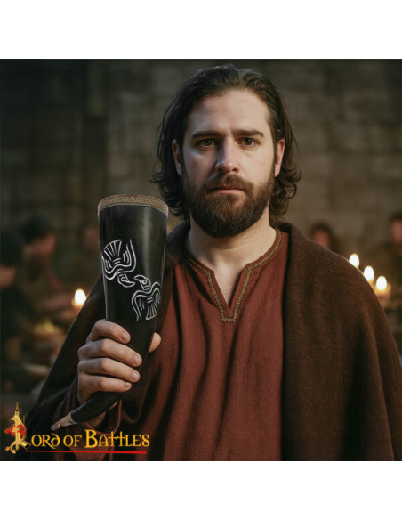 Cuerno Vikingo Grabado de Buey con...