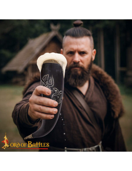 Cuerno Vikingo Grabado de Buey con...