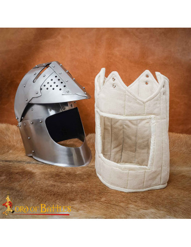 Forro acolchado de lona para casco medieval