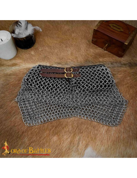 Medieval stål mesh gorget med læder,...