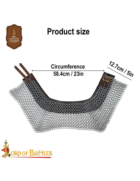 Medieval stål mesh gorget med læder,...