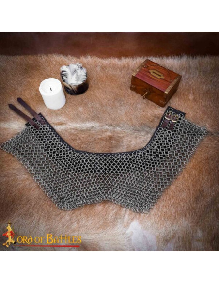 Medieval stål mesh gorget med læder,...