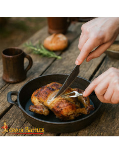 Middelalderlig bestik sæt i rustfrit stål med læderetui 2