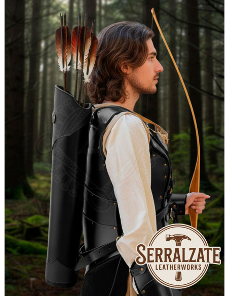 Echte zwarte leren rugquiver
