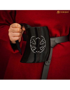 Håndlavet vikinghorn med geometrisk indgravering og læderrem 2