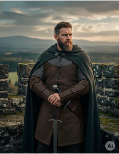 Middelalderlige kriger grebes i ægte brunt læder