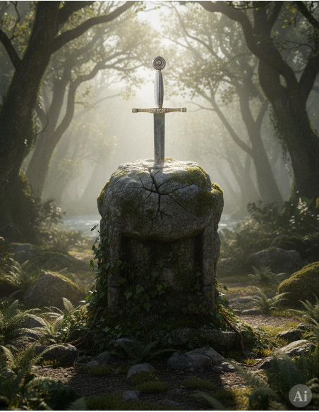 Excalibur-sværd i sølv- og...