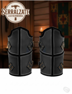 Mittelalterliche Kriegerstulpen aus echtem schwarzen Leder