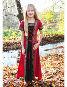 Vestido Medieval niña Leonor en manga corta, rojo-negro