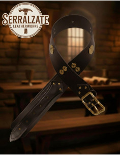 Cinturón ancho medieval piel marrón oscura, hebilla dorada 2