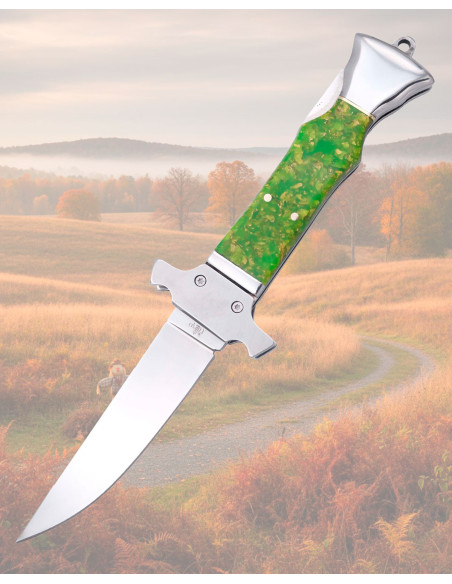 Zakmes van spiegelstaal met groene...