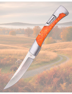Third kniv i 440 stål med fluorescerende orange akrylgreb