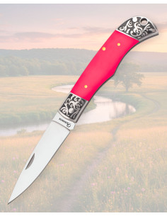 Albainox kniv i akryl rosa med 8 cm inox blad