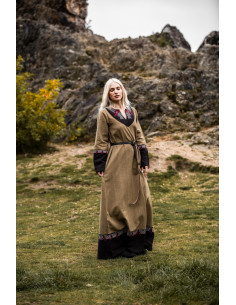 Vikingerkleid für Frauen Modell Idun mit Stickereien, beige 2