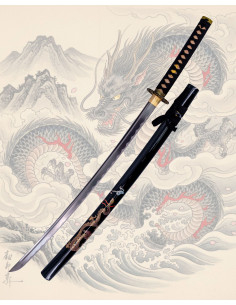 Funktionale Katana aus 1045 Stahl mit goldener Drachenhülle