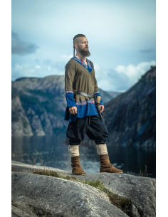 Kurze Wikinger-Tunika Modell Freydis, Farbe Oliv-Blau 2