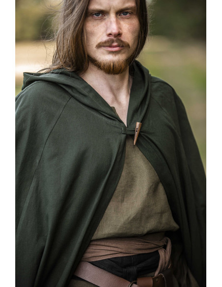 Grøn middelalderkappe med hætte,...