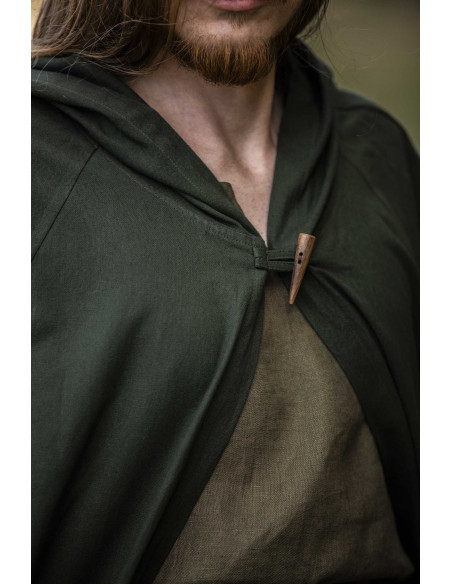Capa medieval verde con capucha,...