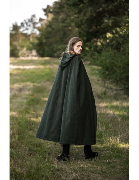 Middeleeuwse groene cape met kap,...