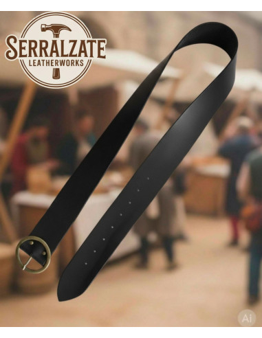 Cinturón medieval con hebilla redonda, negro