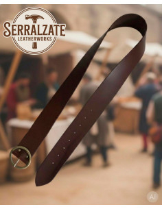 Mittelalterlicher Gürtel mit runder Schnalle, braun