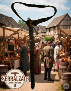 Vikingen leer gordel schubben met nordische gesp, zwart