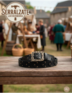 Vikingen leer gordel schubben met nordische gesp, zwart 2