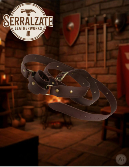 Middelalderbælte med sværdstraps, brun