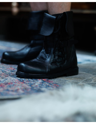 Middeleeuwse leren laarzen model Dawson, zwart